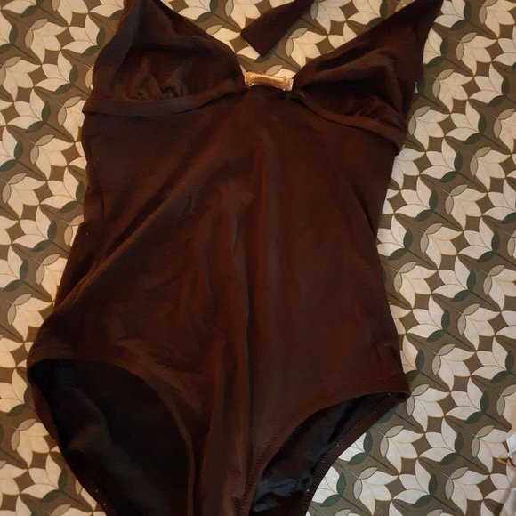J CREW brown halter-style swimsuit with real bamboo detail - Picture 1 of 5